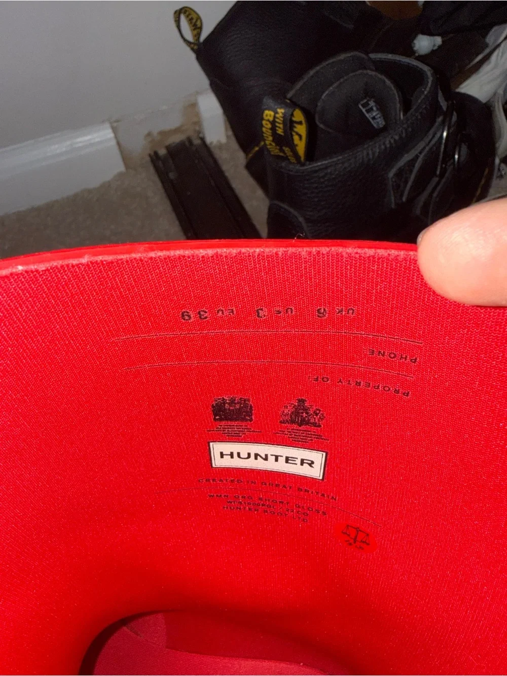 Hunter Red Rubber Wellington Boot (Interior View)